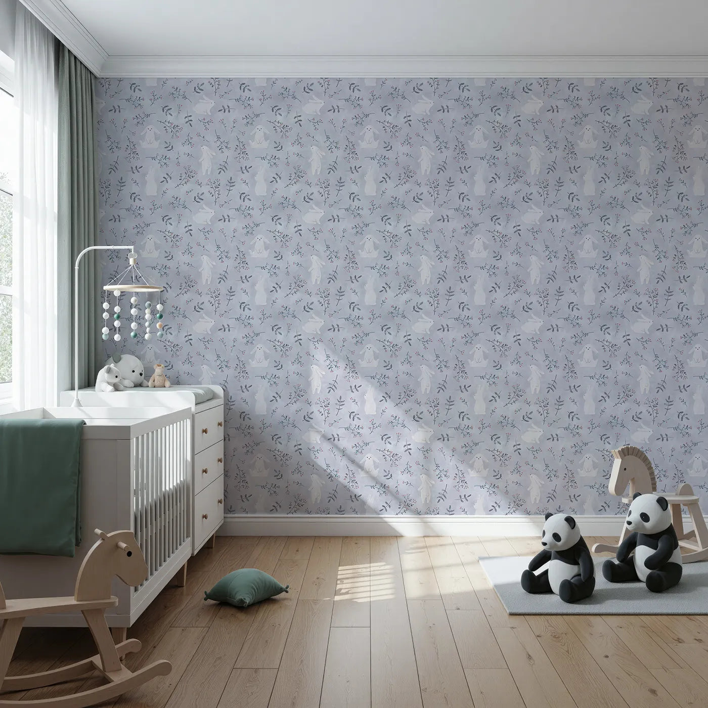 Front view of Whimsy Tots' Winter Bunny Wonderland Wallpaper