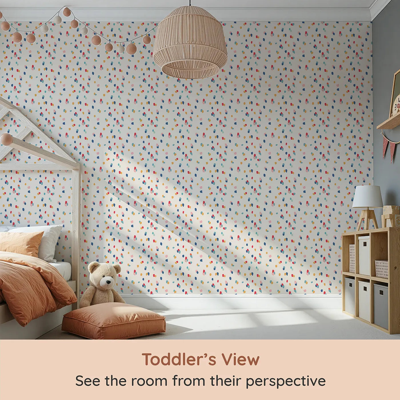 Whimsy Tots Abstract Confetti Dots Wallpaper (W2193) from your child's view.Where playful dabs of color are scattered like happy confetti.