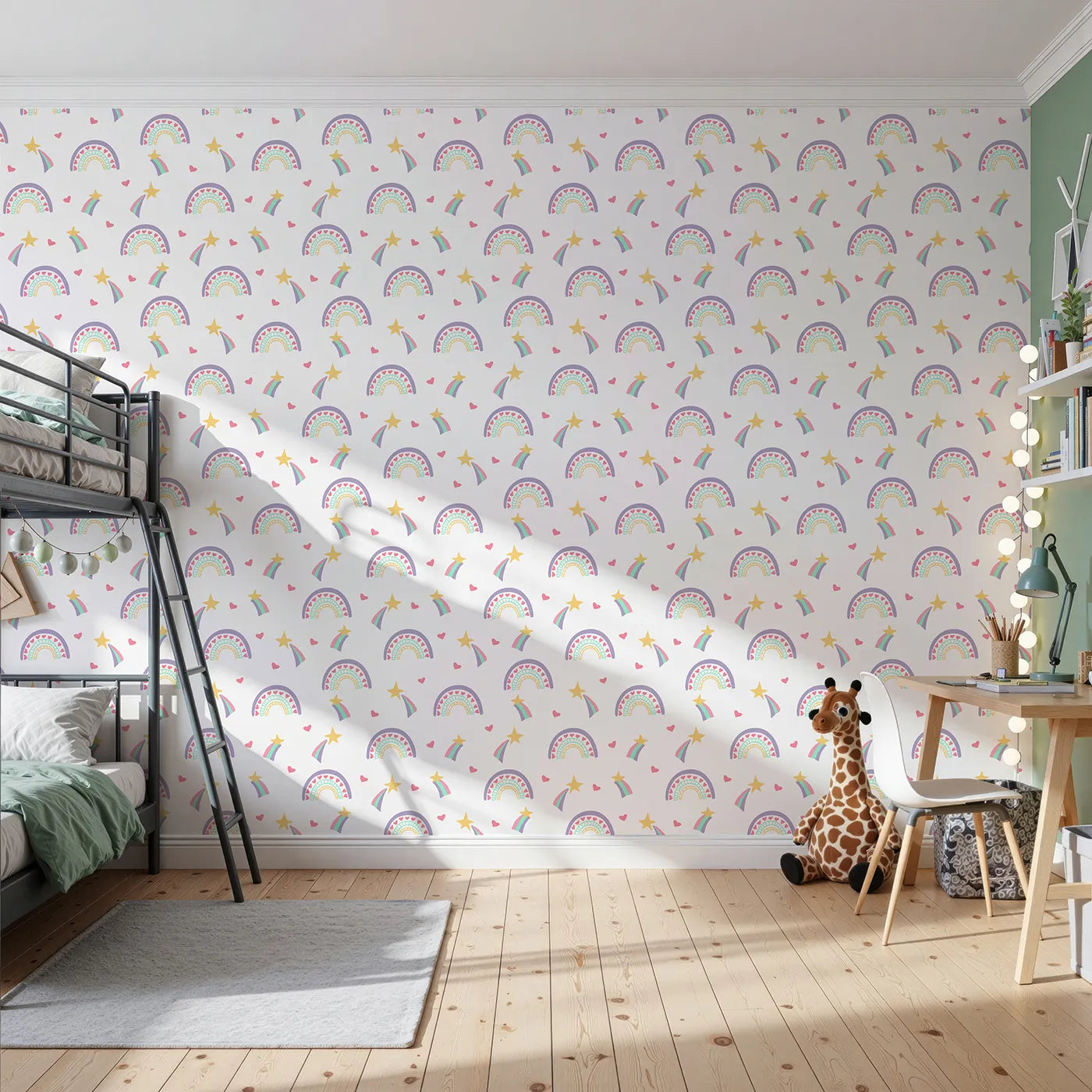 Front view of Whimsy Tots' Doodle Rainbow Hearts Wallpaper