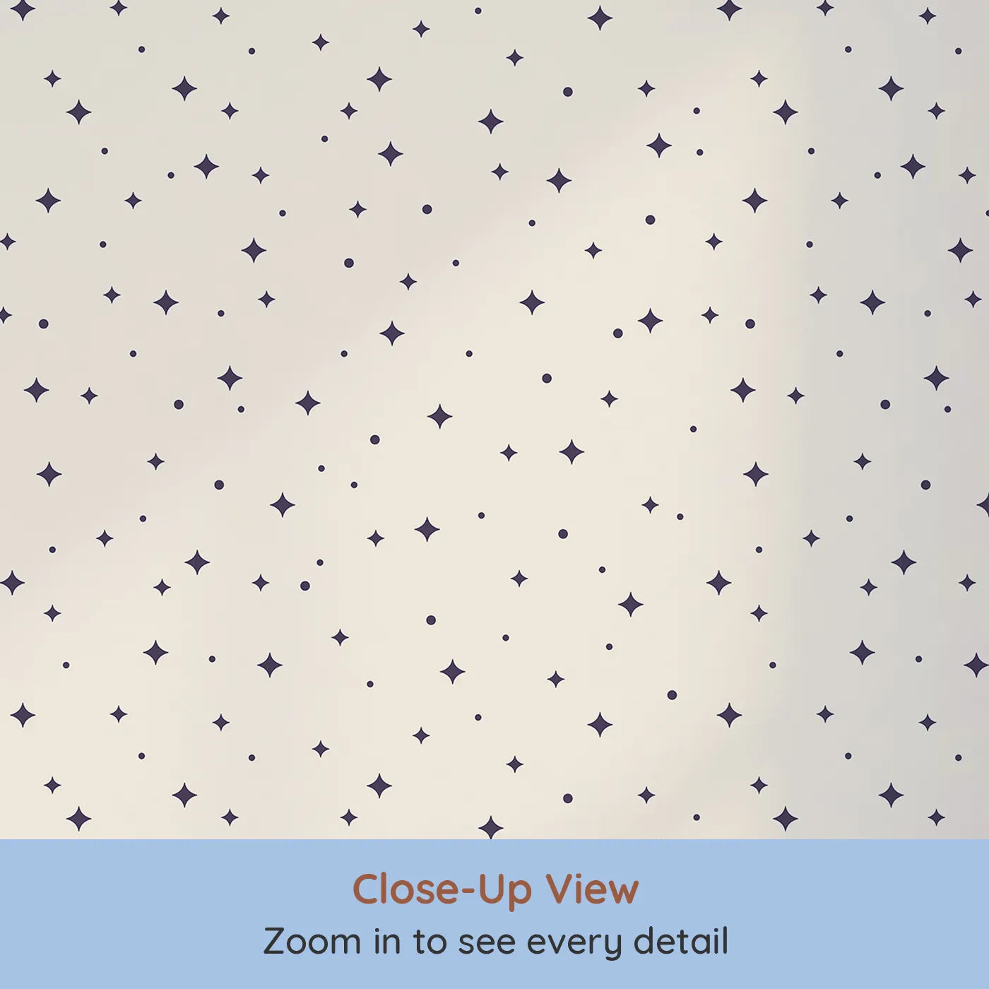 Close-up view of Whimsy Tots' Minimalist Starry Night Wallpaper (W2198).Where a simple, graphic sky is filled with twinkling stars.