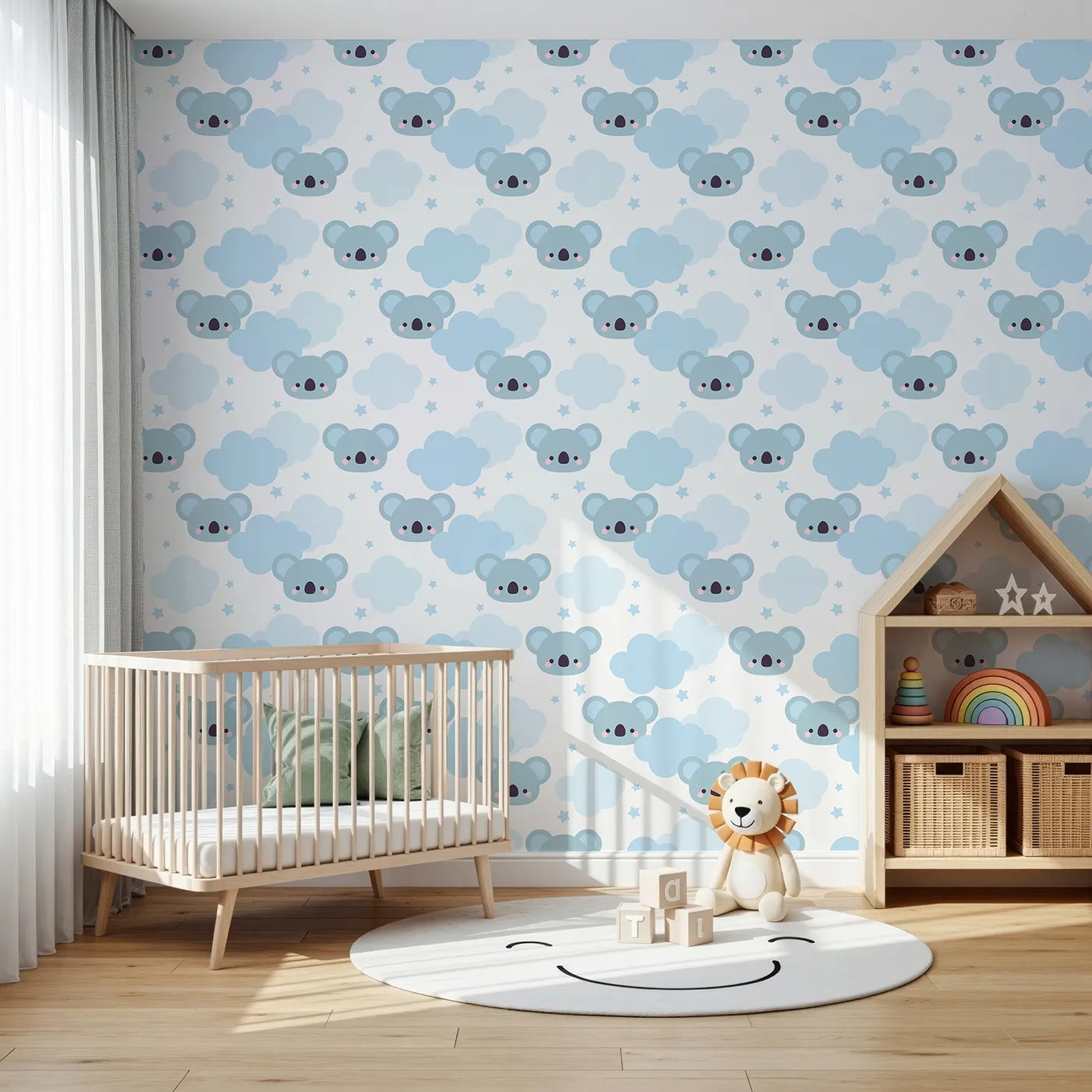 Front view of Whimsy Tots' Koala Cloud Dreams Wallpaper