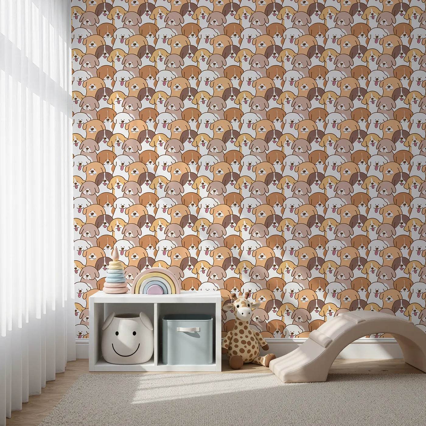 Front view of Whimsy Tots' Happy Puppy Pile Wallpaper