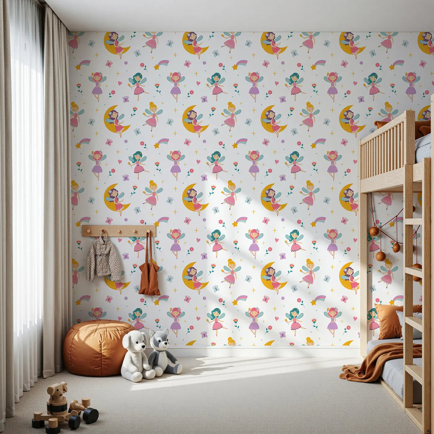 Front view of Whimsy Tots' Moonbeam Fairy Garden Wallpaper