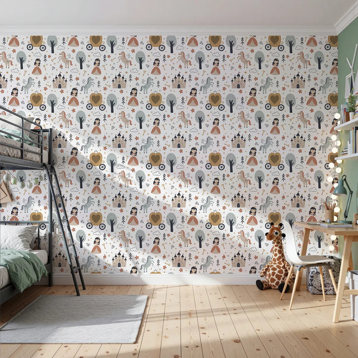 Front view of Whimsy Tots' Fairytale Princess Garden Wallpaper