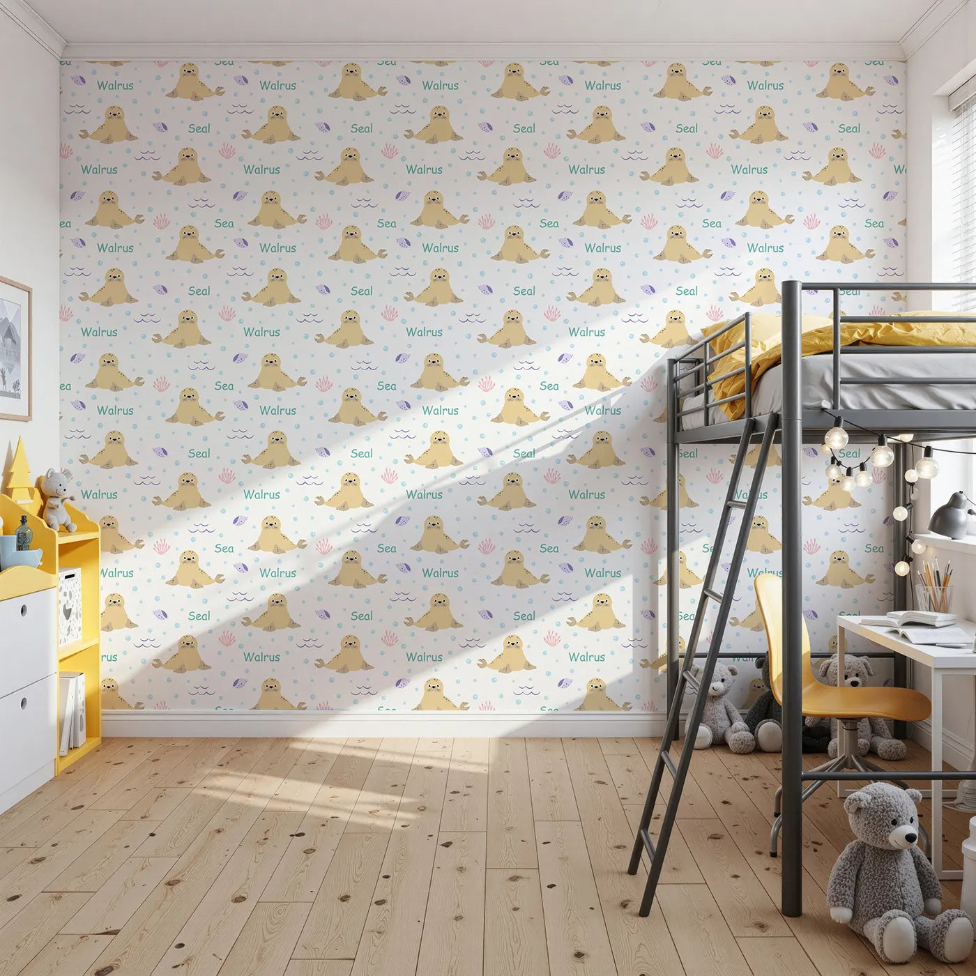 Front view of Whimsy Tots' Arctic Seal and Walrus Wallpaper