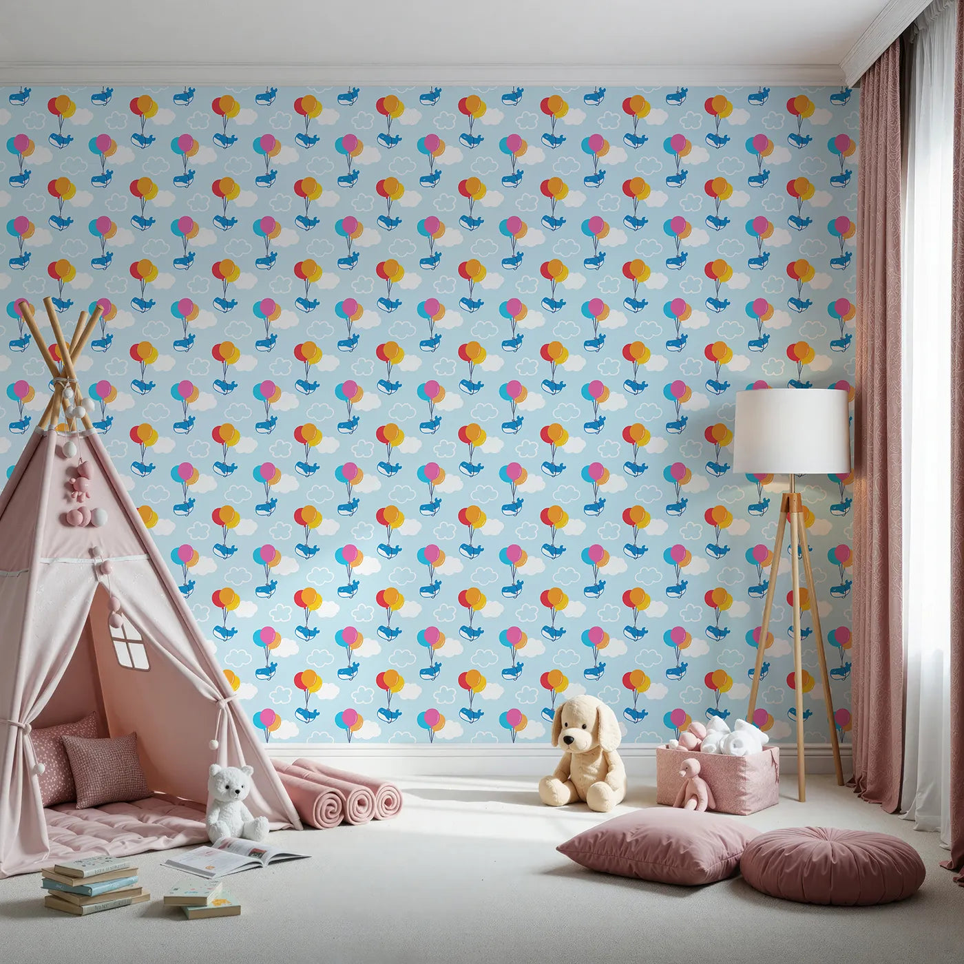 Front view of Whimsy Tots' Whale Balloon Sky Ride Wallpaper