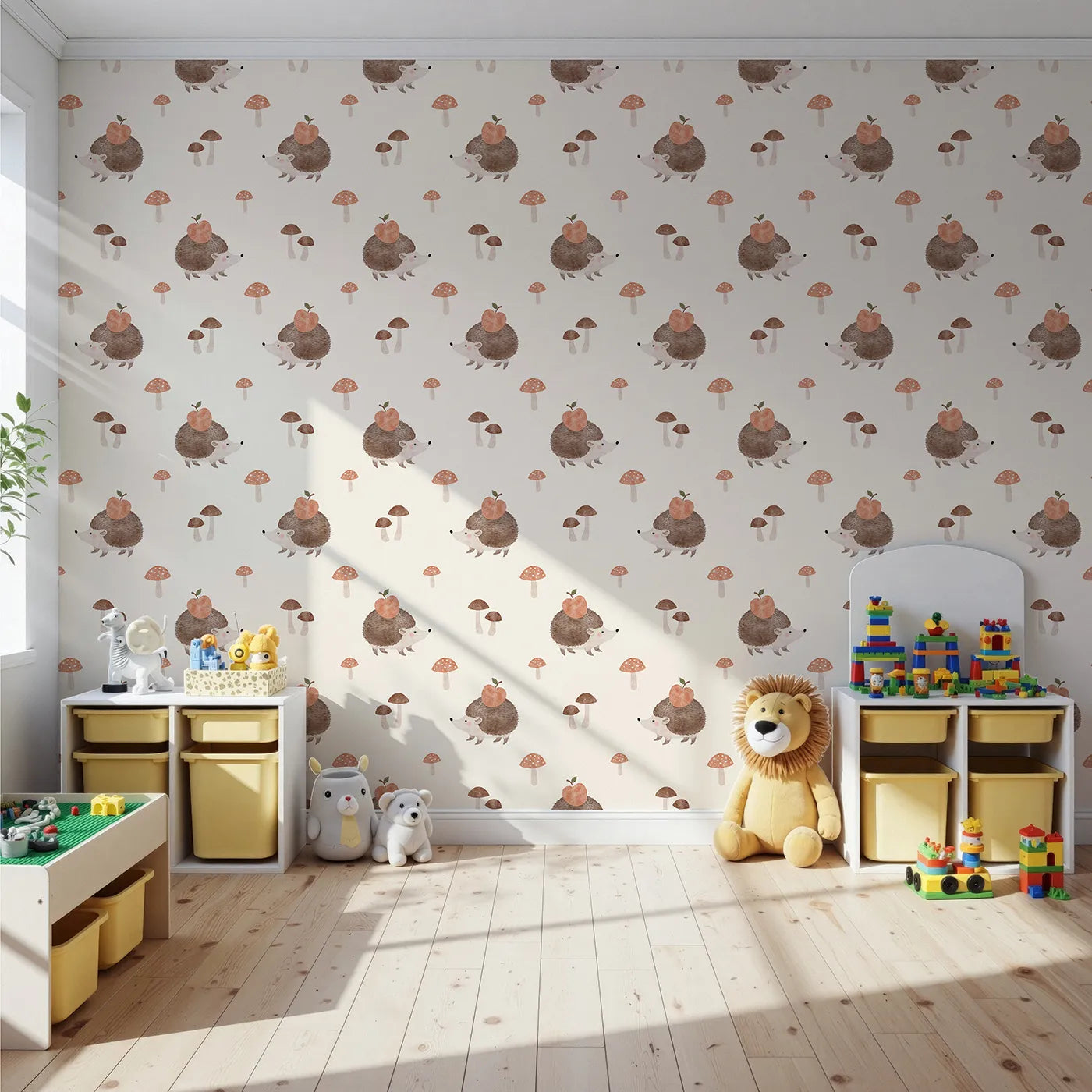Front view of Whimsy Tots' Autumn Hedgehog and Apple Wallpaper