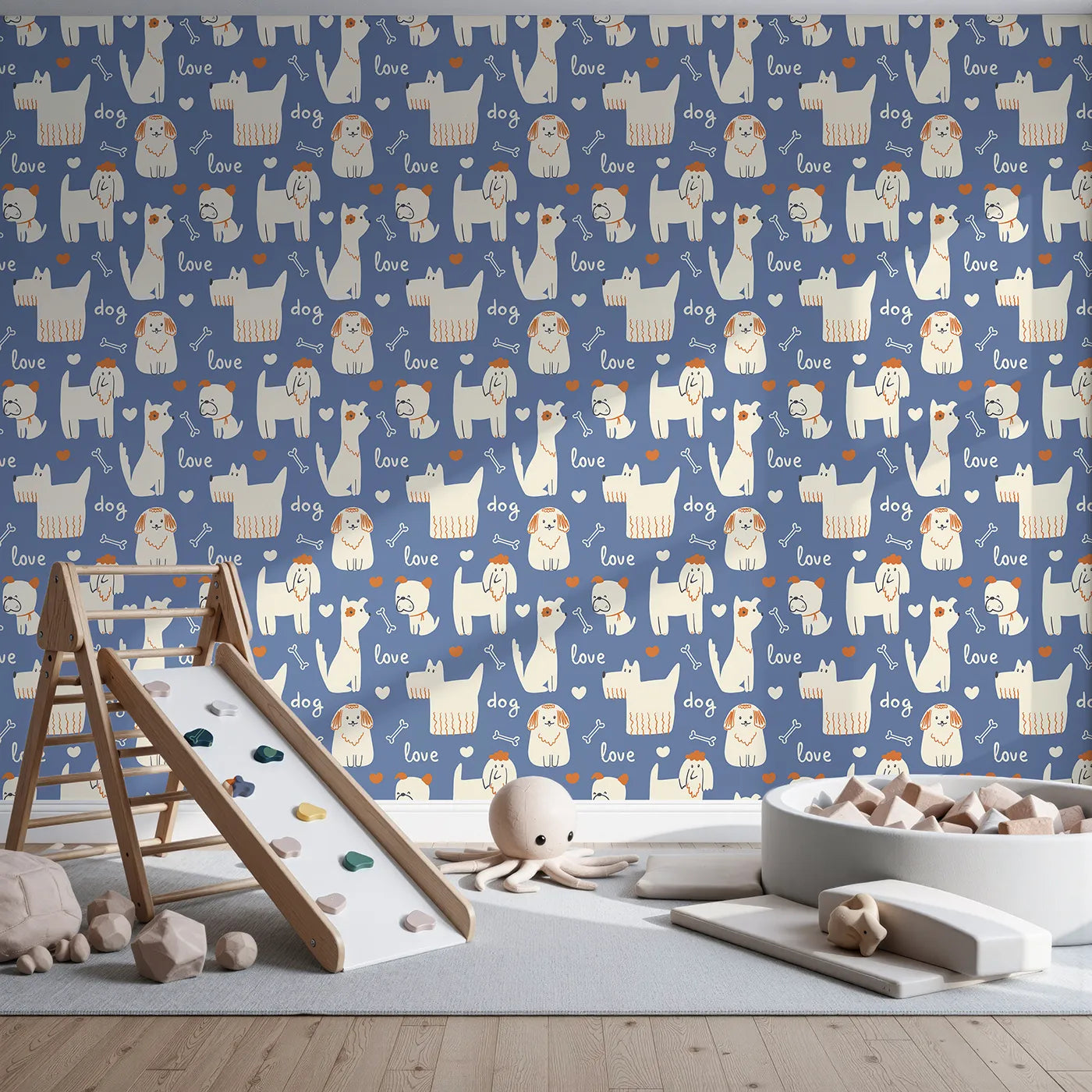 Front view of Whimsy Tots' Doggy Love Doodle Wallpaper