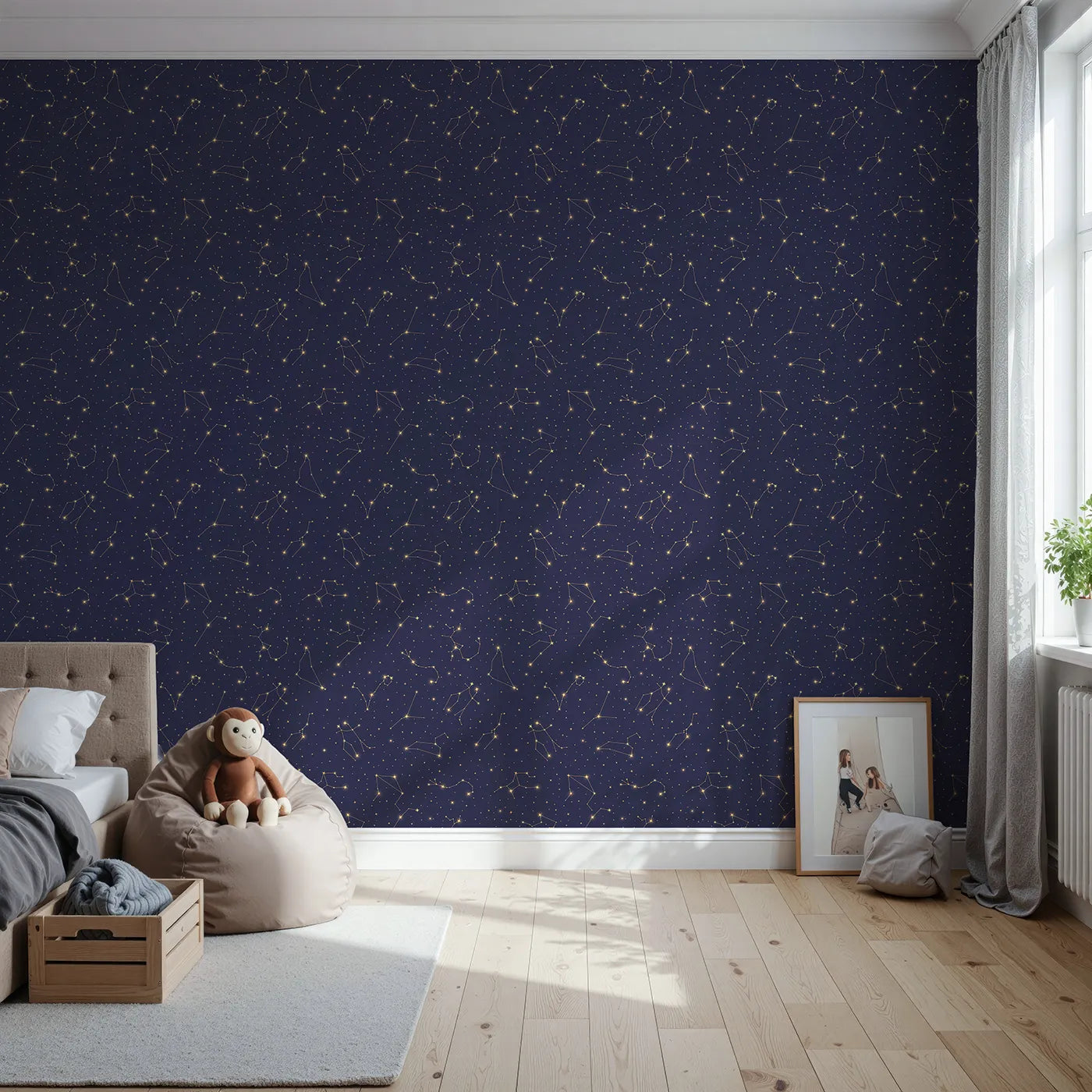 Front view of Whimsy Tots' Golden Constellation Sky Wallpaper