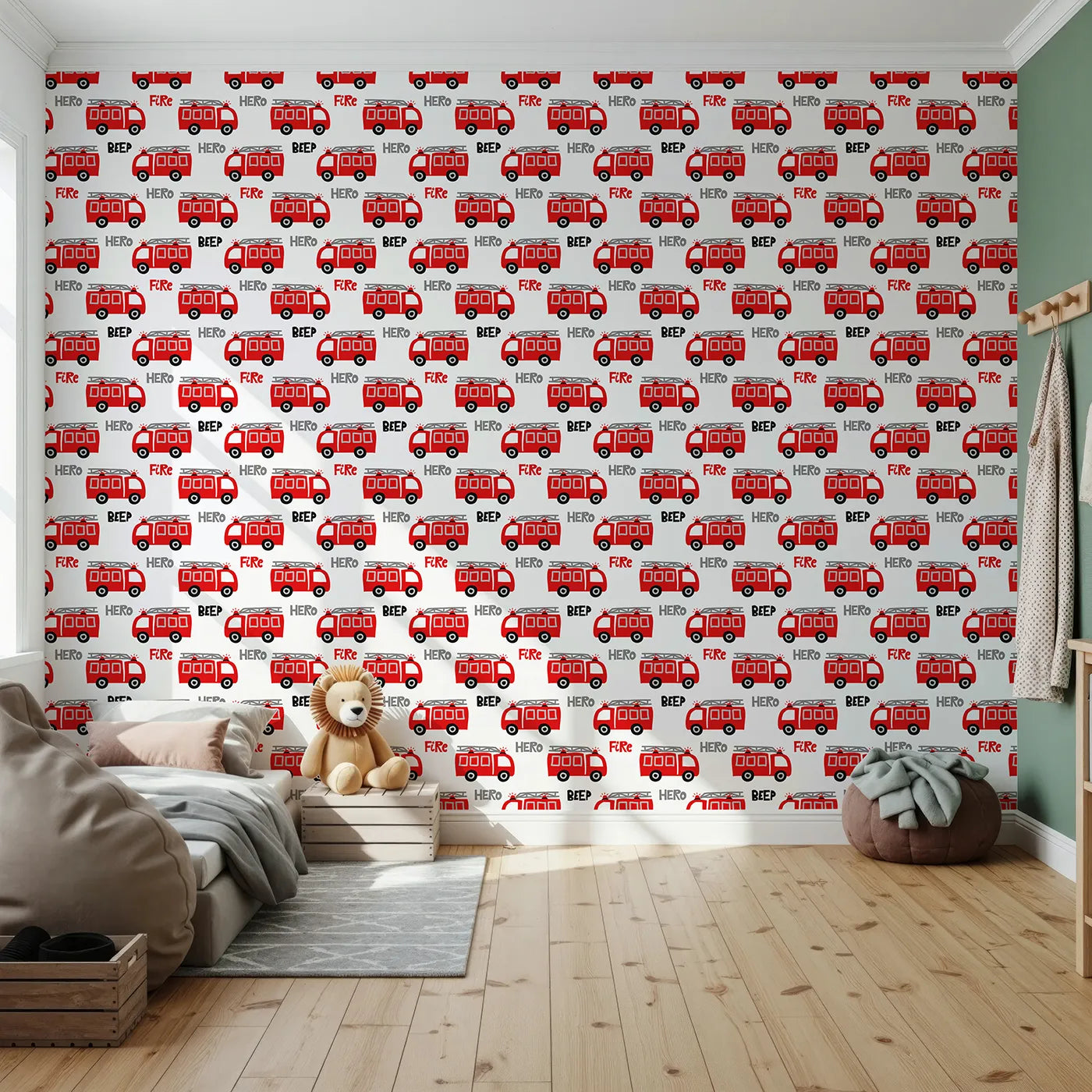 Front view of Whimsy Tots' Fire Truck Hero Wallpaper