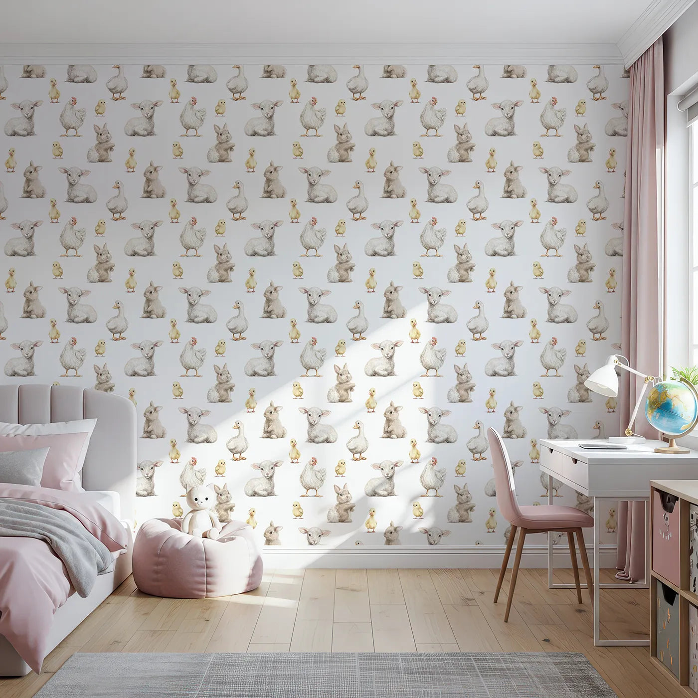Front view of Whimsy Tots' Realistic Baby Farm Animals Wallpaper
