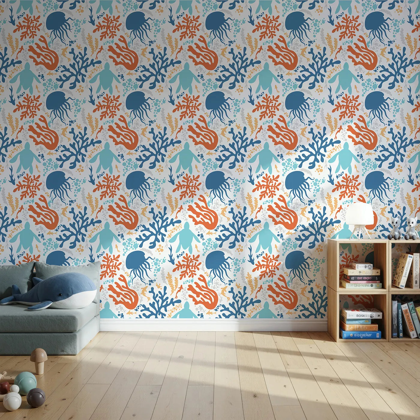 Front view of Whimsy Tots' Abstract Coral Reef Silhouettes Wallpaper