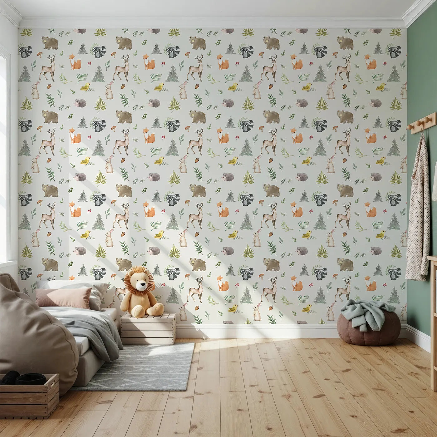 Front view of Whimsy Tots' Watercolor Forest Friends Wallpaper