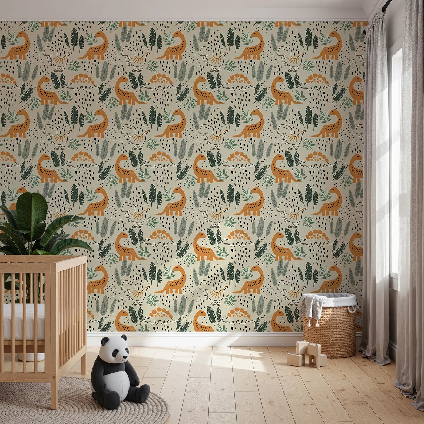 Front view of Whimsy Tots' Doodle Dino Jungle Wallpaper