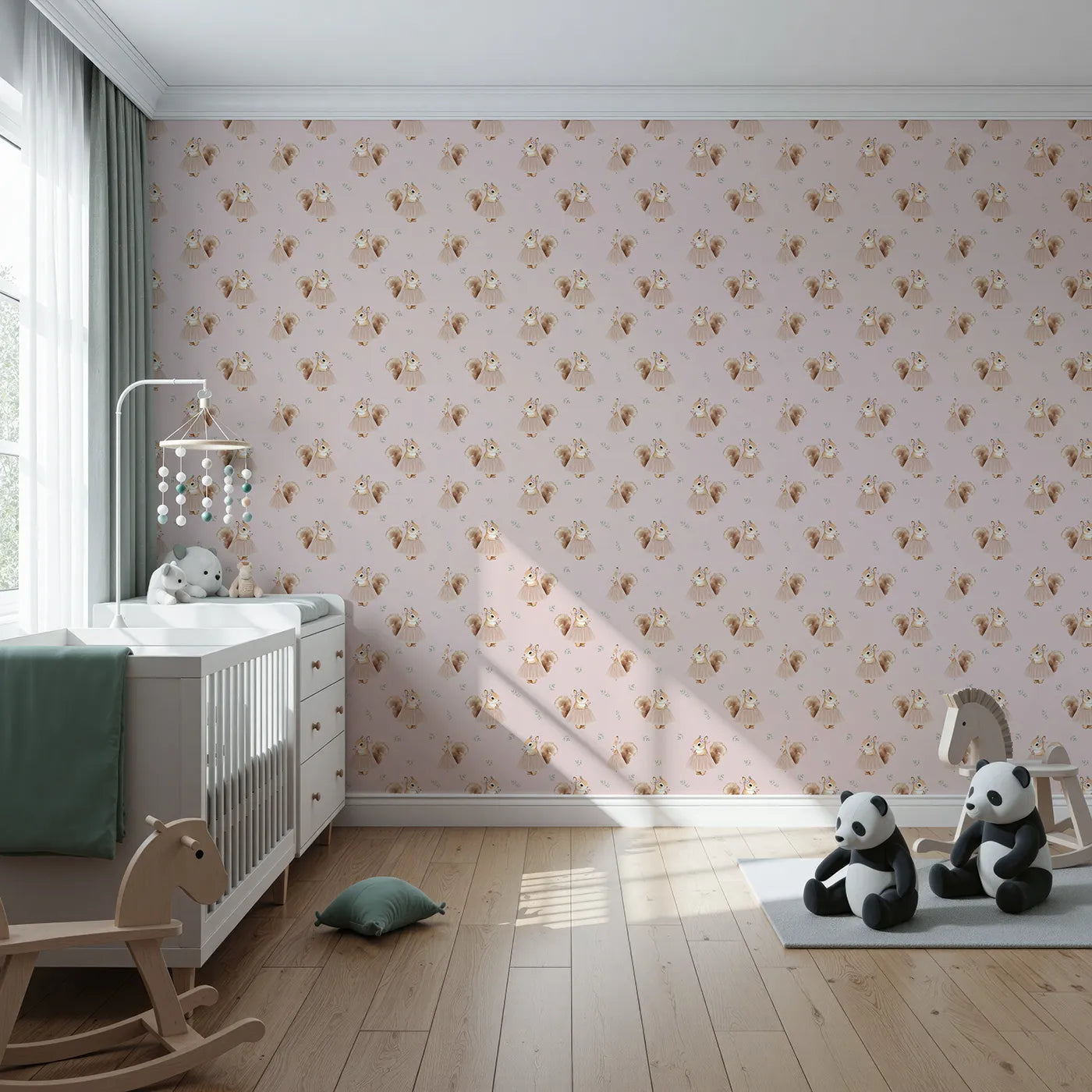 Front view of Whimsy Tots' Ballerina Squirrel Wallpaper