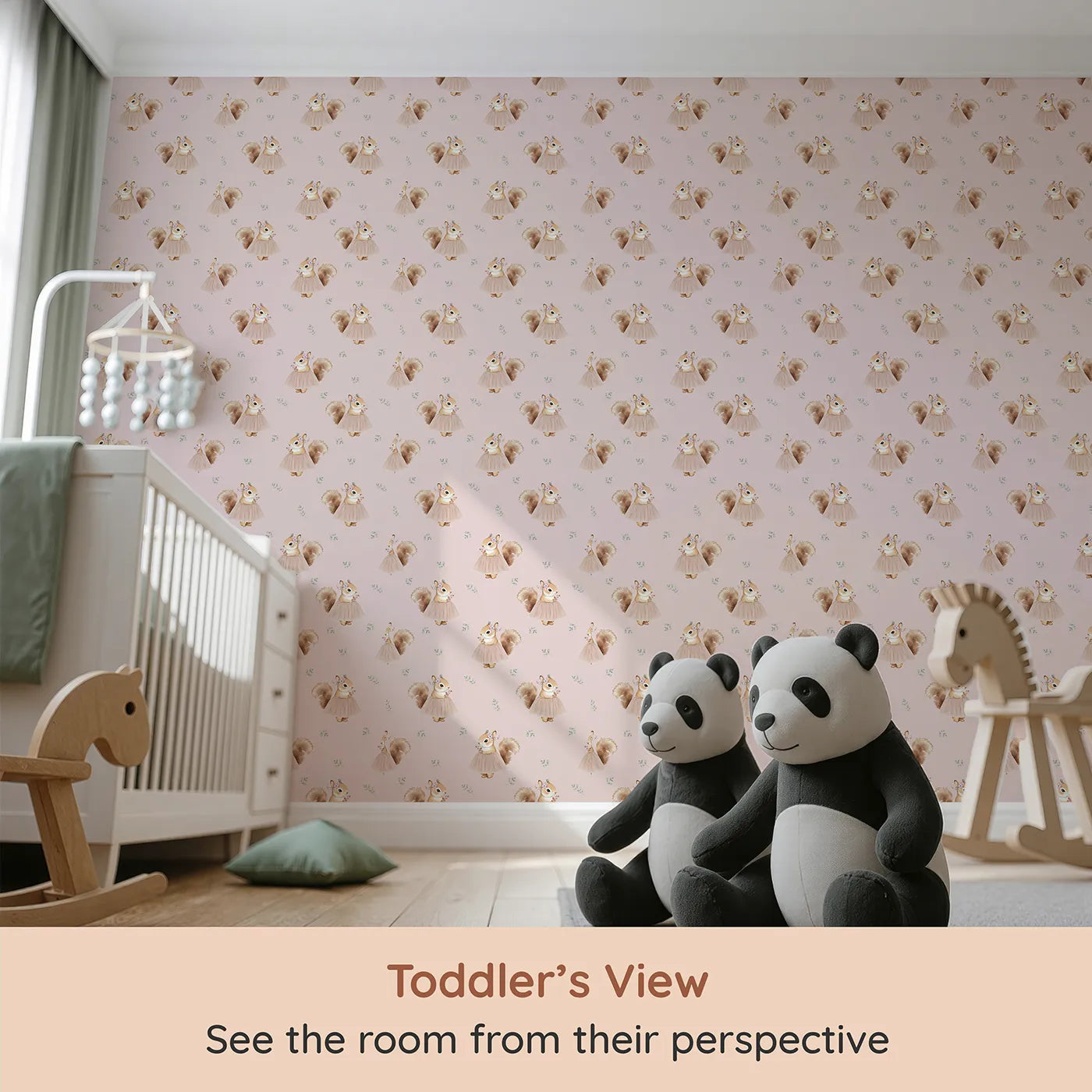 Whimsy Tots Ballerina Squirrel Wallpaper (W2335) from your child's view.Where a graceful squirrel is ready for her grand debut.