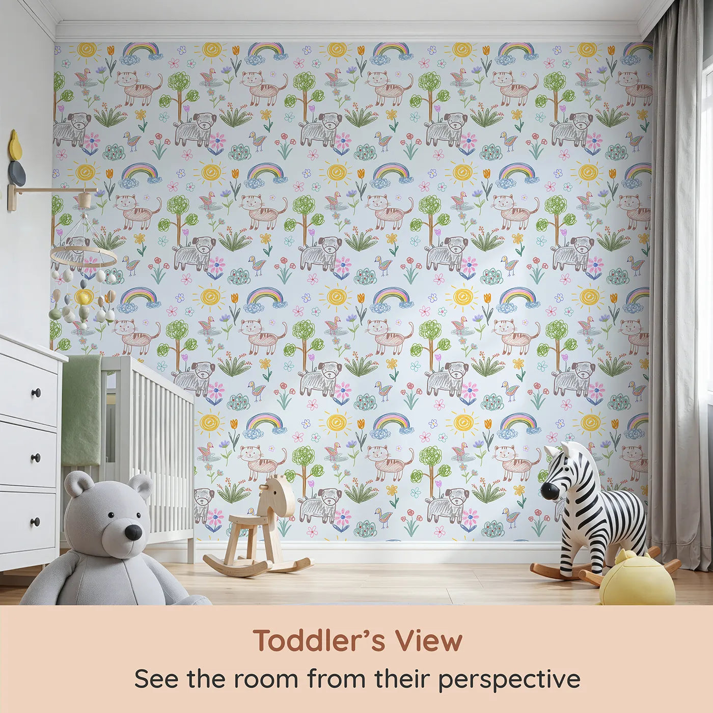 Whimsy Tots Kids Crayon Drawing Wallpaper (W2336) from your child's view.Where a child's own drawings of a happy day come to life.