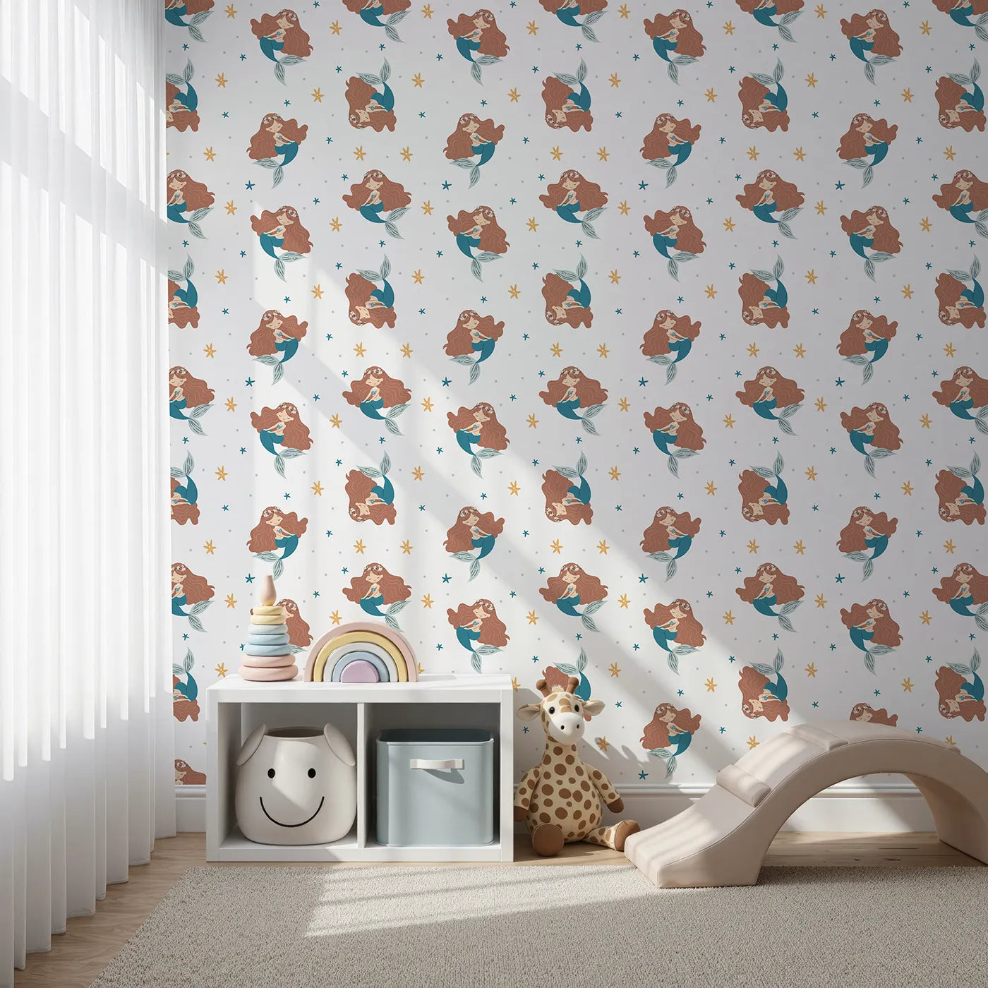 Front view of Whimsy Tots' Boho Mermaid Dreams Wallpaper