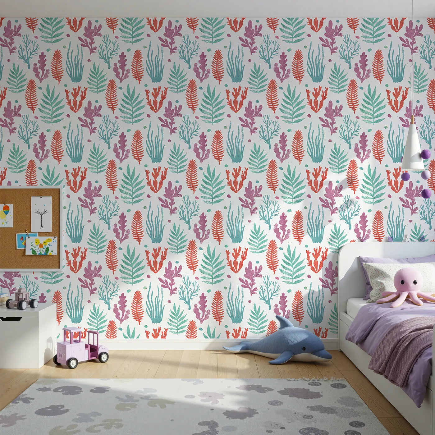Front view of Whimsy Tots' Textured Seaweed Garden Wallpaper