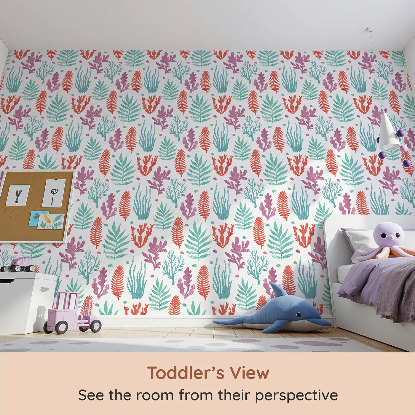 Whimsy Tots Textured Seaweed Garden Wallpaper (W2351) from your child's view.Where a colorful garden of seaweed sways in the current.