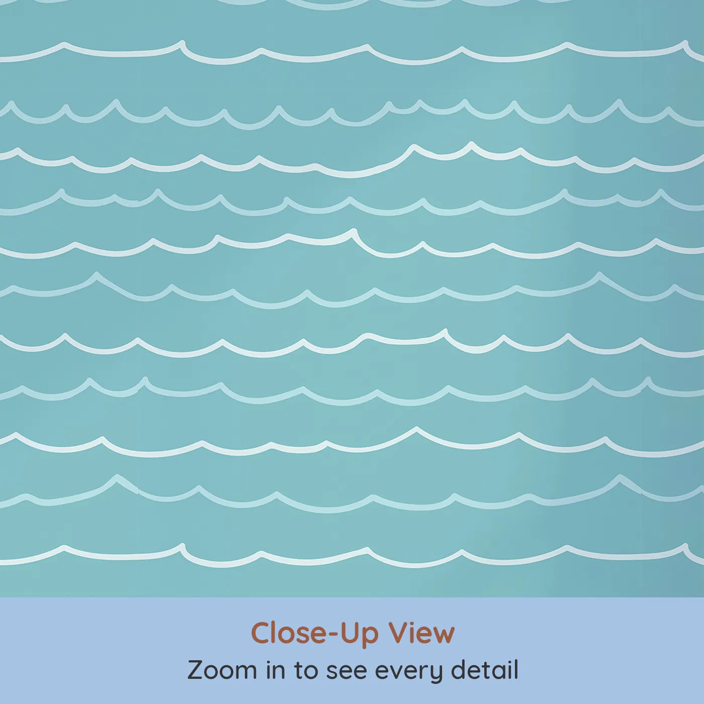 Close-up view of Whimsy Tots' Simple Ocean Waves Wallpaper (W2352).Where a simple, endless pattern of waves creates a world of peace.