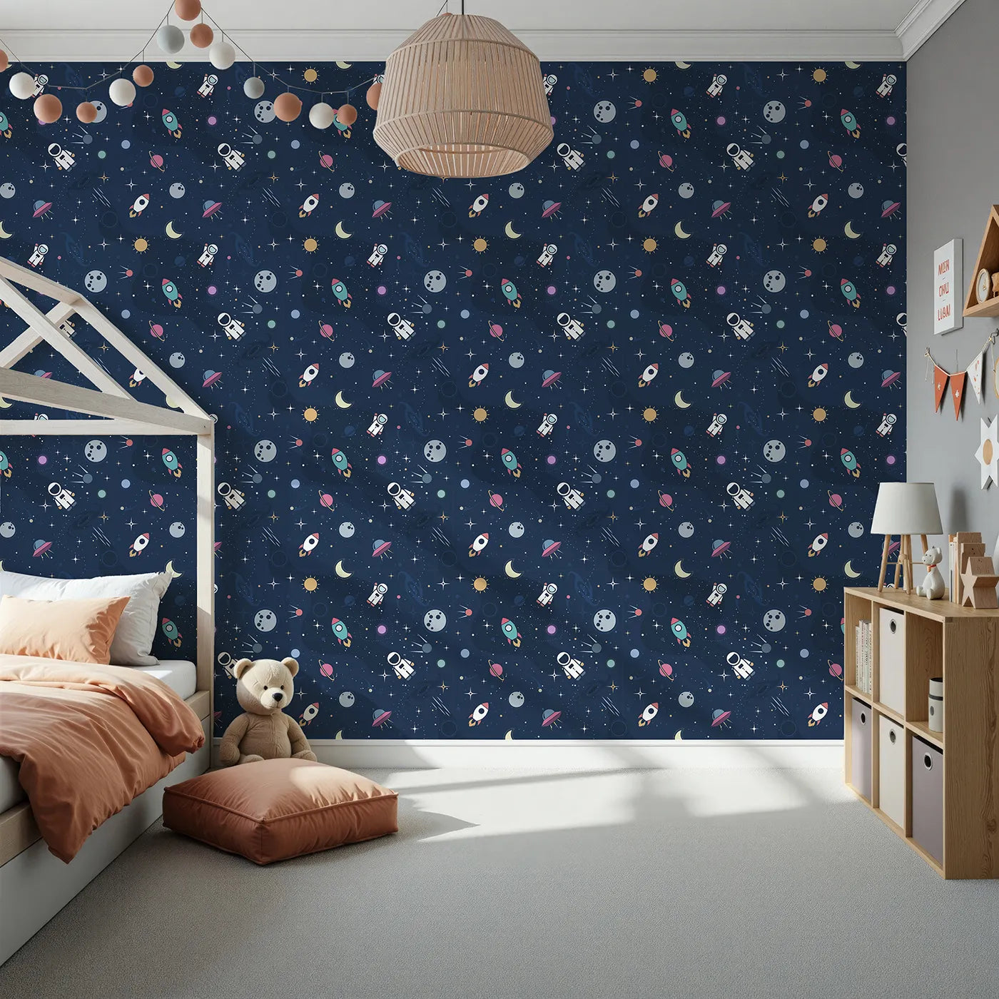 Front view of Whimsy Tots' Flat Graphic Space Wallpaper