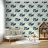 Front view of Whimsy Tots' Raccoon Dream Stars Wallpaper in Green