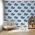 Front view of Whimsy Tots' Raccoon Dream Stars Wallpaper in Blue