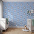 Front view of Whimsy Tots' Rainbow Dreamy Zebra Wallpaper in Blue