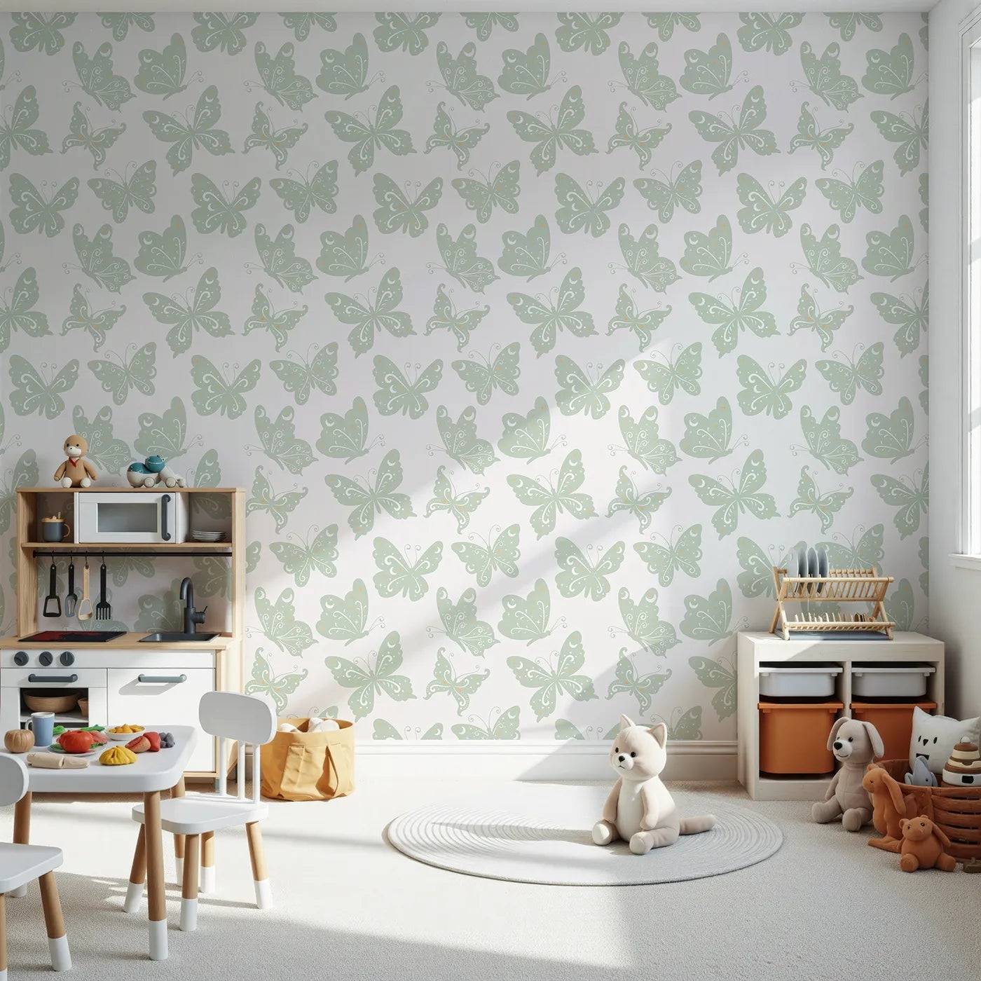 Front view of Whimsy Tots' Celestial Wings Butterfly Wallpaper in Mint Green