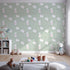 Front view of Whimsy Tots' Tribal Bunny Sprigs Wallpaper in Sage Green