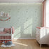 Front view of Whimsy Tots' Spring Meadow Whispers Wallpaper in Sage Green