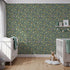 Front view of Whimsy Tots' Dino Hatch Trail Wallpaper in Forest Fern Green
