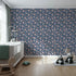 Front view of Whimsy Tots' Twilight Garden Whimsy Wallpaper in Starry Blue