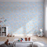 Front view of Whimsy Tots' Whispering Petal Leaves Wallpaper in Sky Blue