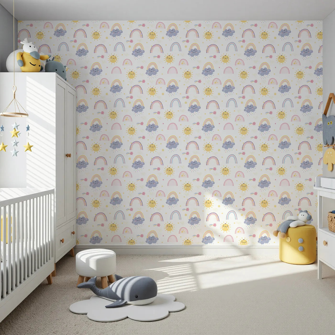 Front view of Whimsy Tots' Sunshine After Rain Wallpaper