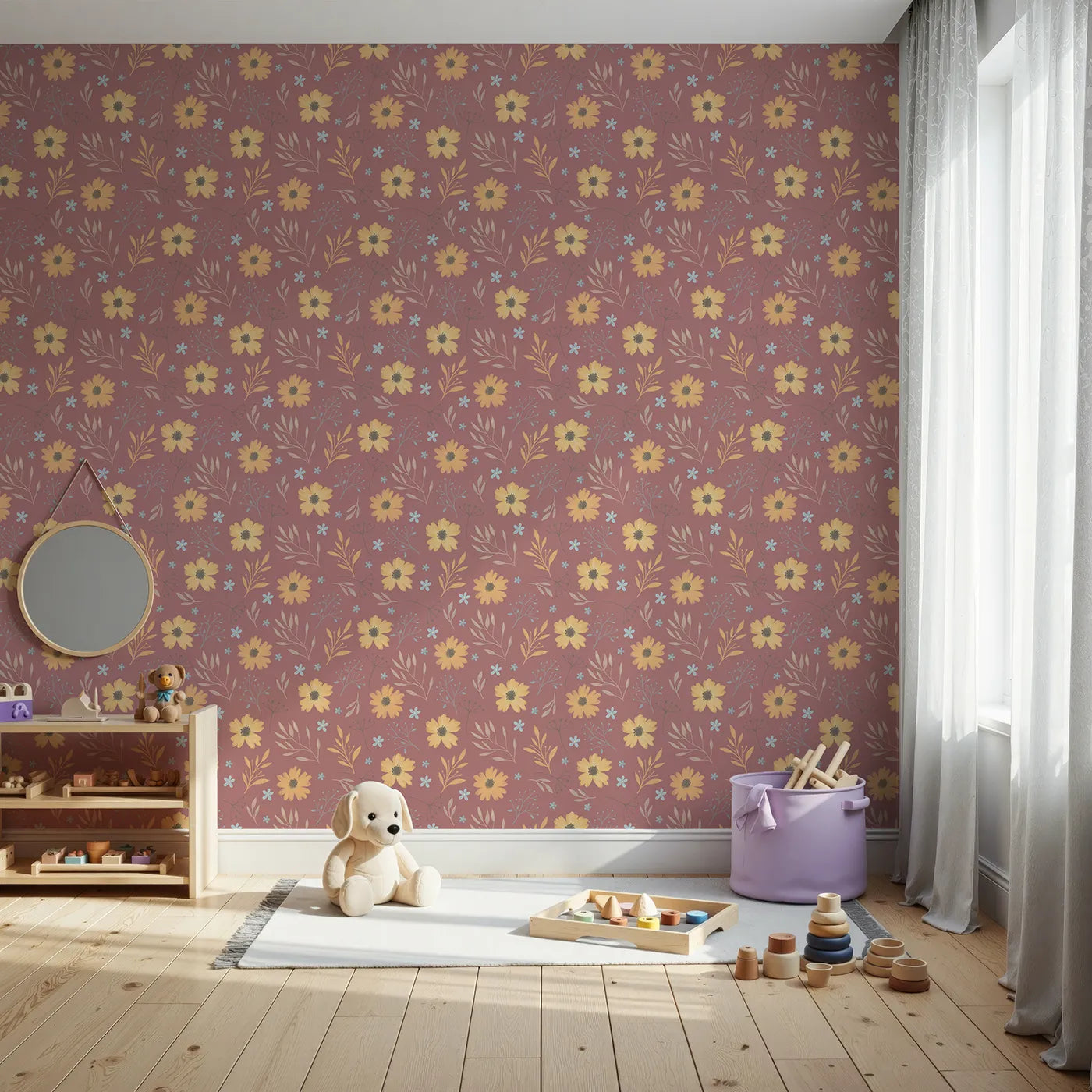 Front view of Whimsy Tots' Twilight Daisy Meadow Wallpaper