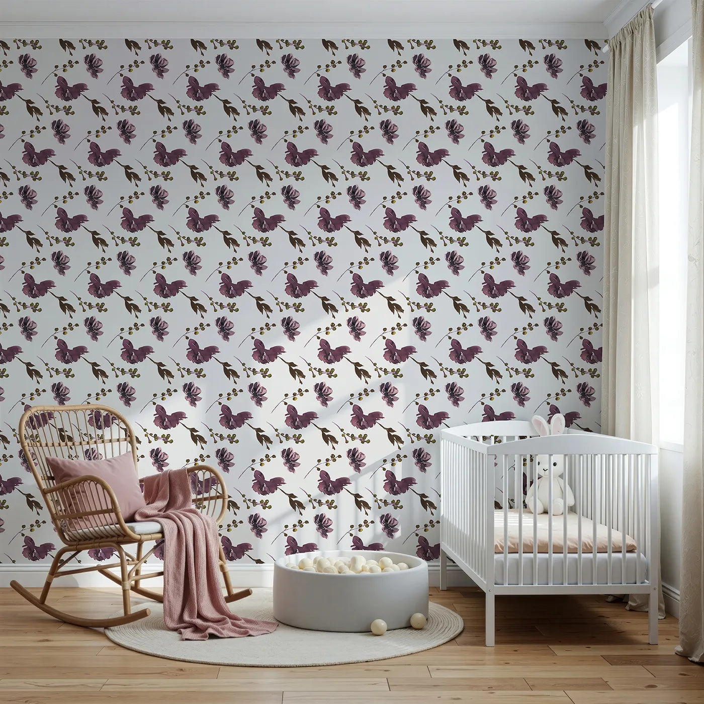 Front view of Whimsy Tots' Shadow Garden Bloom Wallpaper