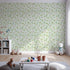 Front view of Whimsy Tots' Botanical Berry Sprigs Wallpaper in Mint Green