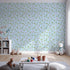 Front view of Whimsy Tots' Botanical Berry Sprigs Wallpaper in Sky Blue
