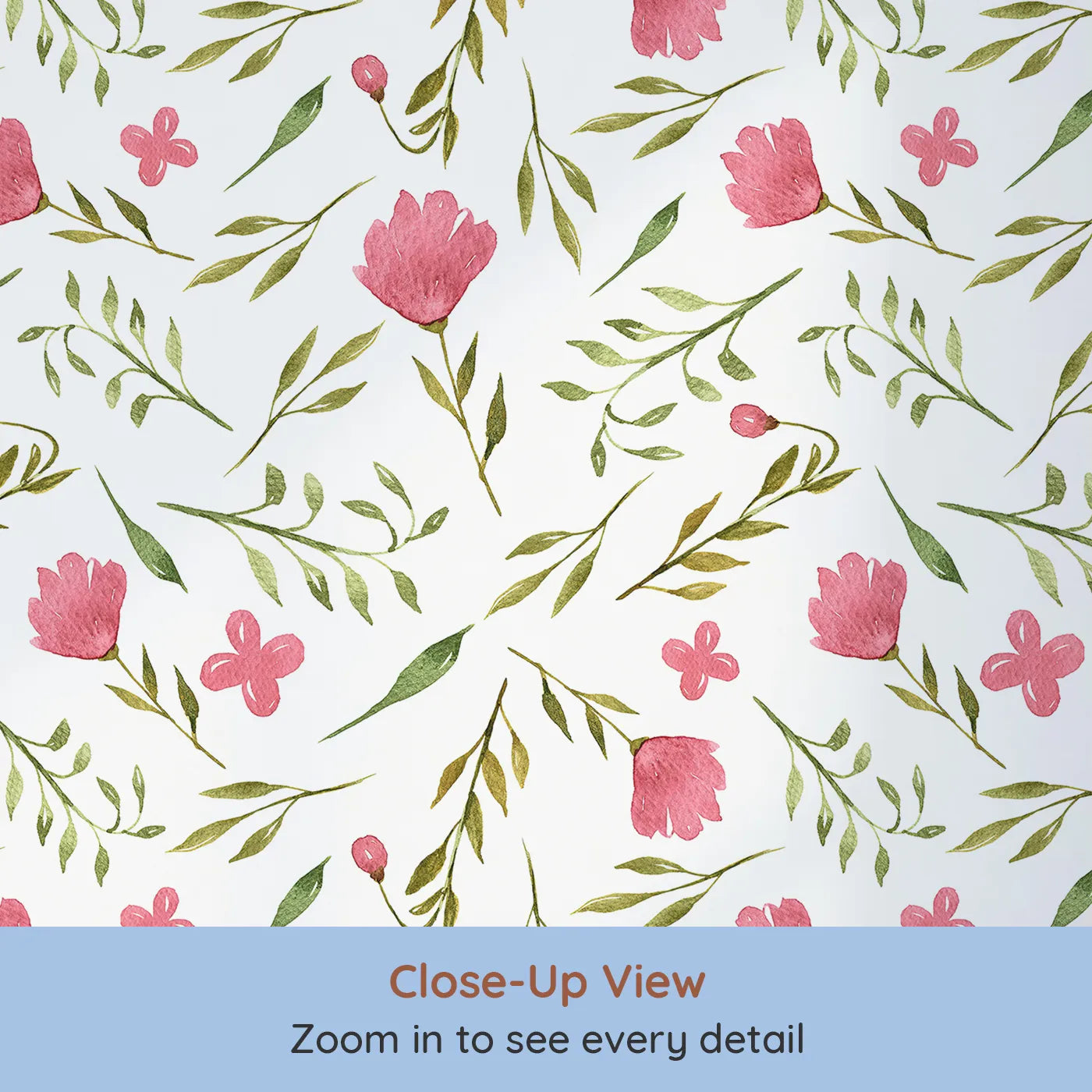 Close-up view of Whimsy Tots' Blushing Petal Tangle Wallpaper in White (W3266A).Loose petals and leafy vines dance like springtime scribbles.
