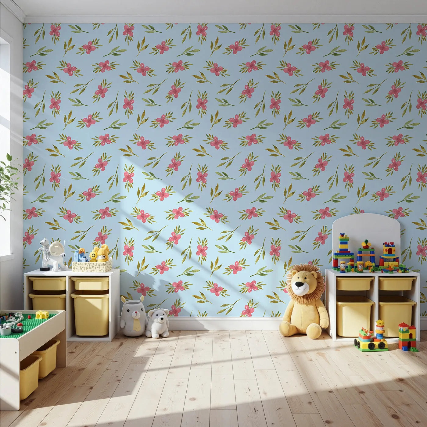 Front view of Whimsy Tots' Whimsy Bloom Sprays Wallpaper in Sky Blue