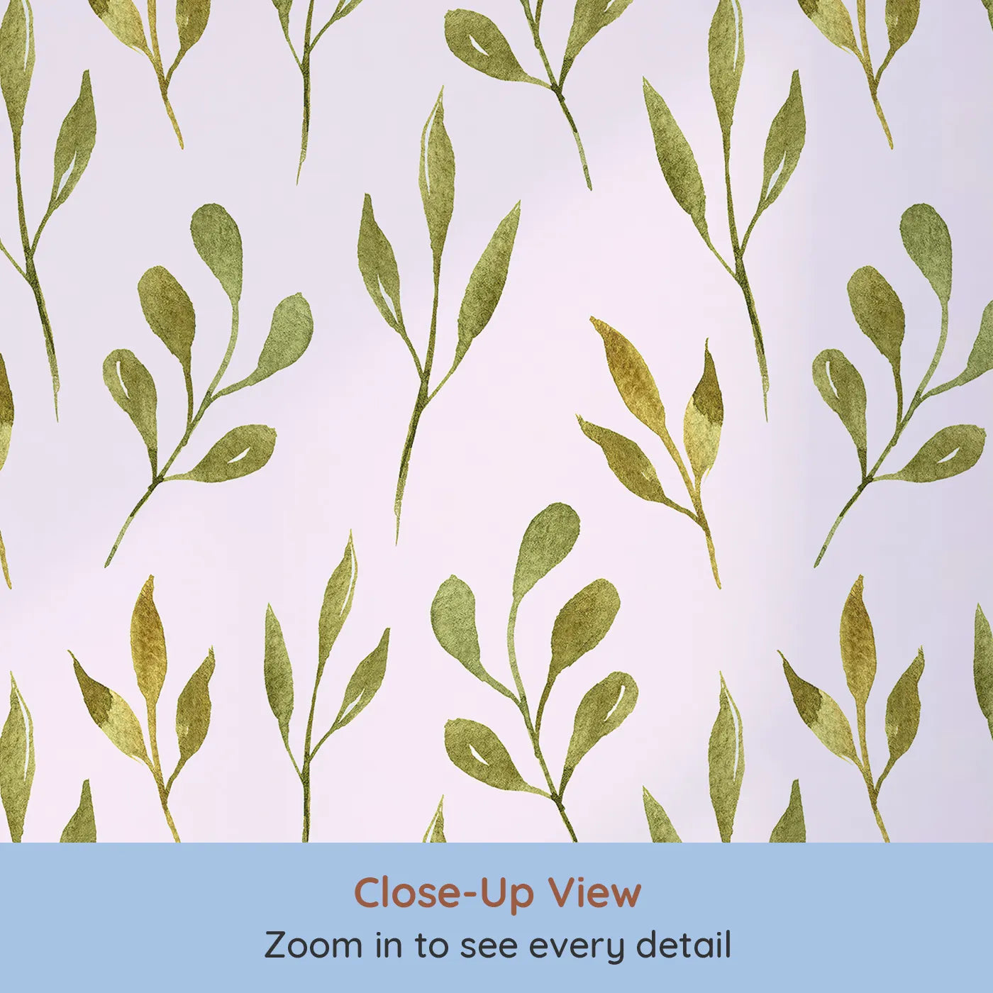 Close-up view of Whimsy Tots' Whimsy Leaf Branch Wallpaper in Blush Pink (W3272B).Elegant leafy branches sway gently over a soft blush breeze.
