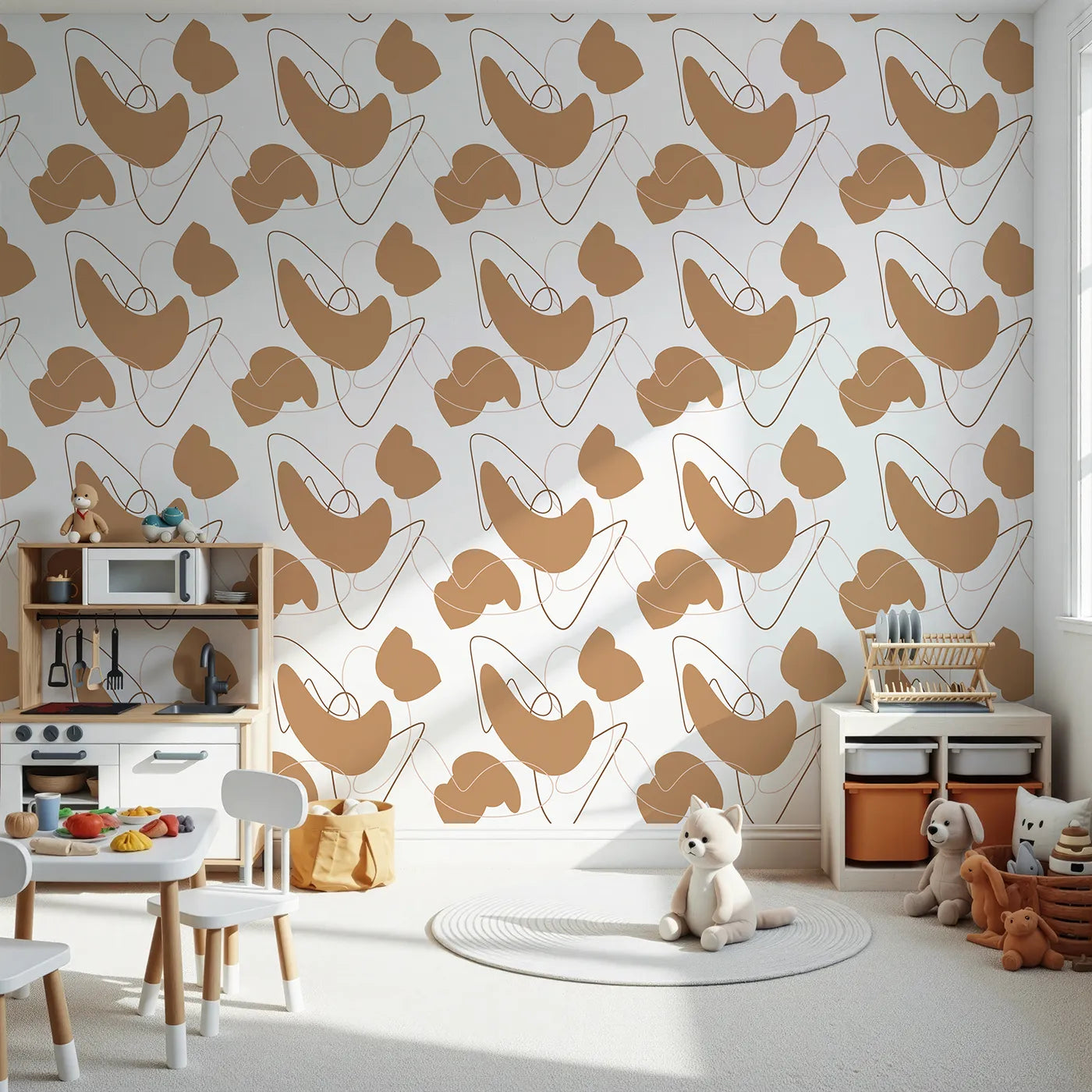 Front view of Whimsy Tots' Terracotta Whimsy Lines Wallpaper