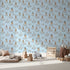 Front view of Whimsy Tots' Castle Cloud Drift Wallpaper in Blue