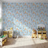 Front view of Whimsy Tots' Moonlight Bunny Dreams Wallpaper in Blue