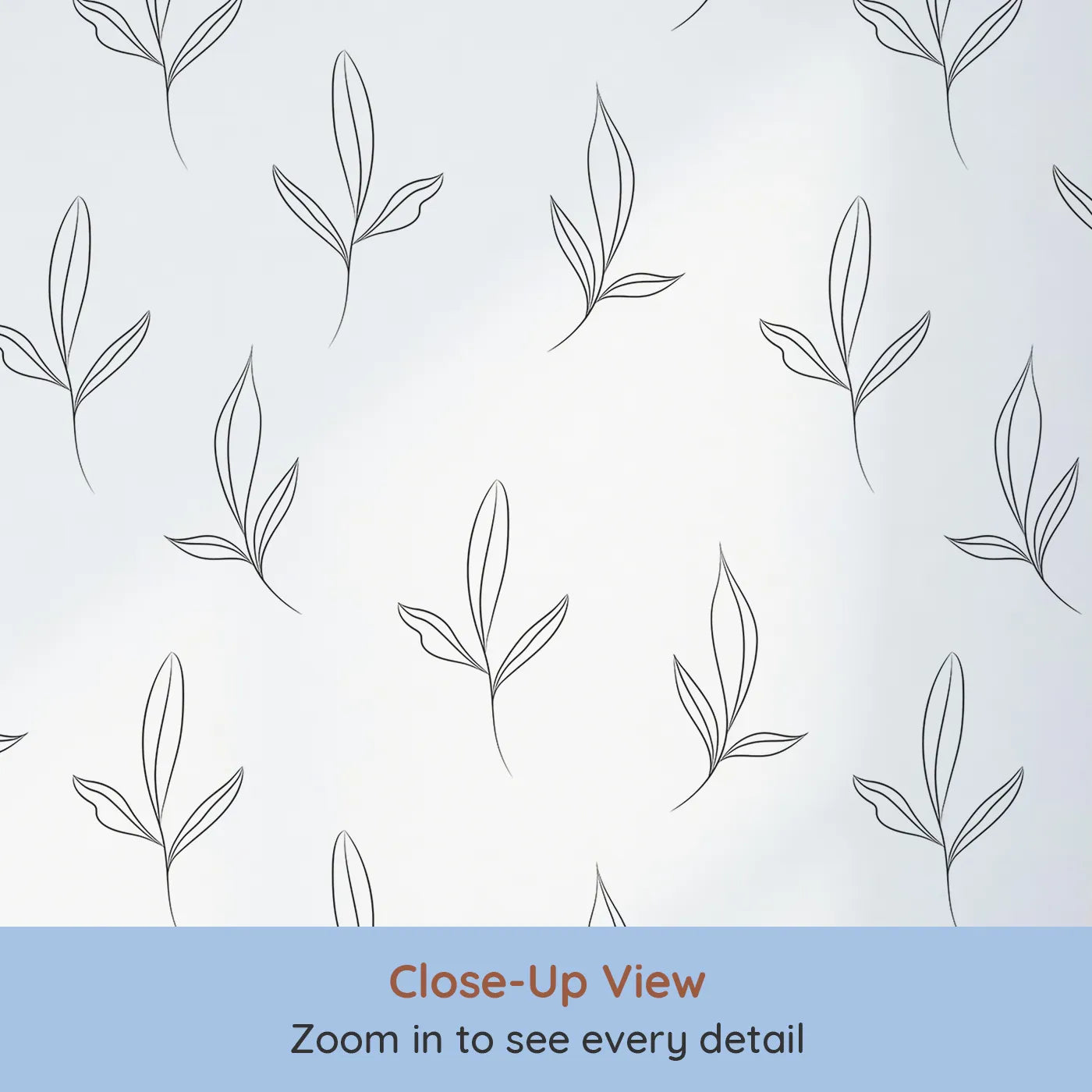 Close-up view of Whimsy Tots' Line Art Leaflet in White (W3342A).Minimalist leaves on white bring quiet beauty and a sense of natural ease.