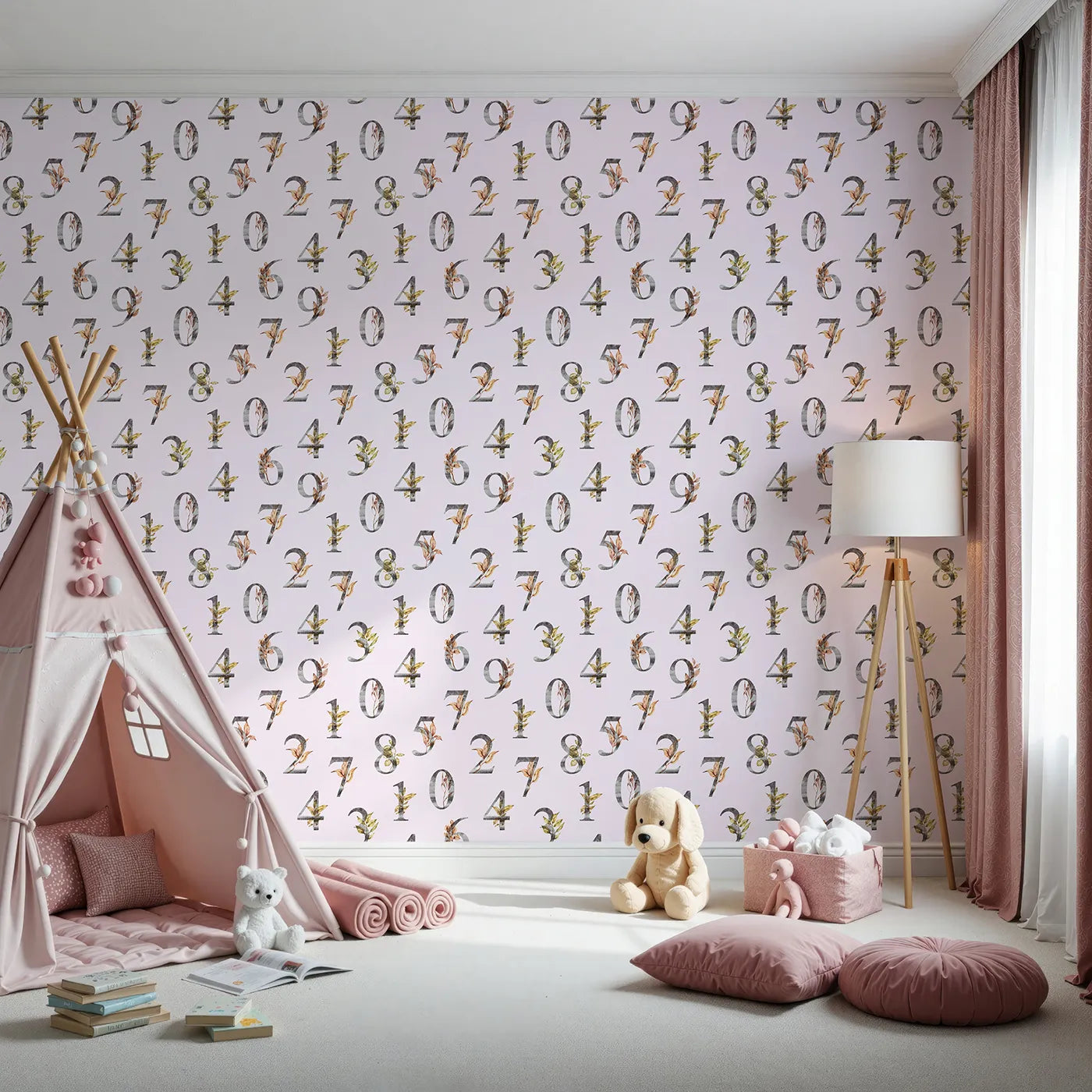 Front view of Whimsy Tots' Botanical Numbers Grid in Blush Pink
