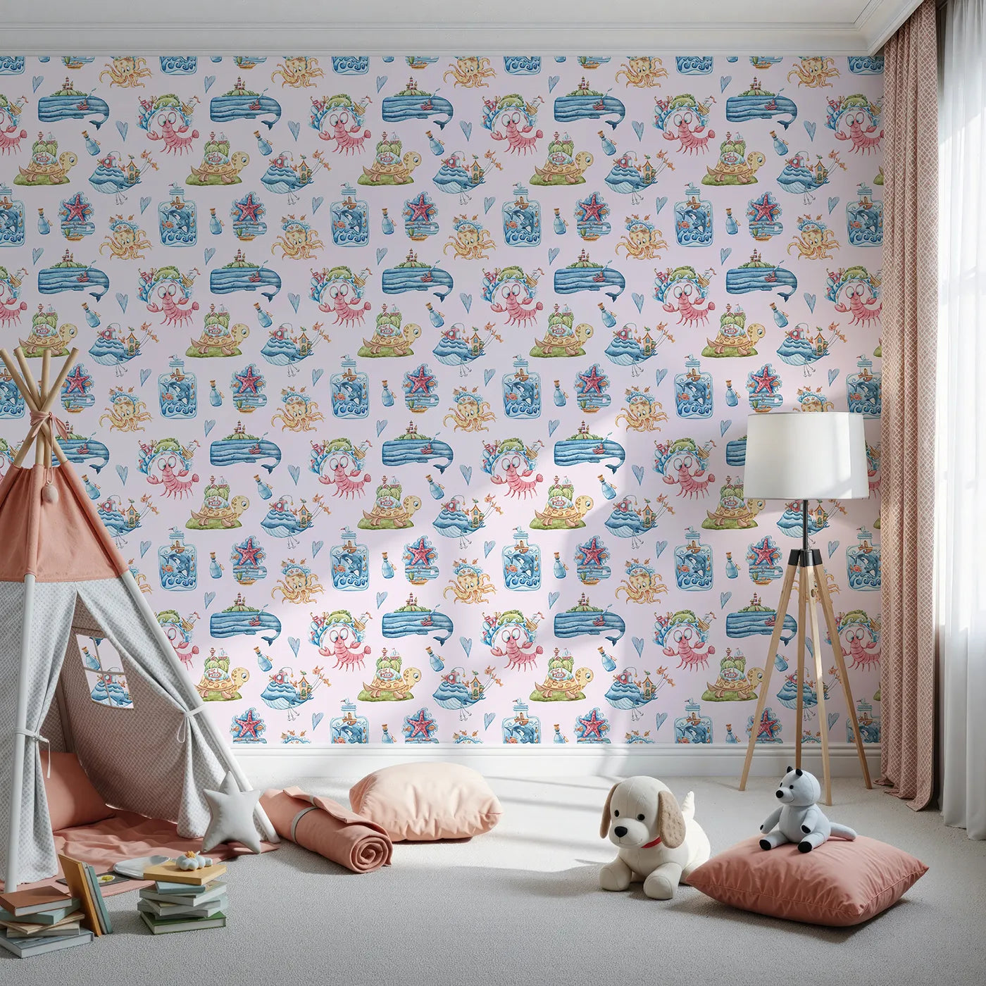 Front view of Whimsy Tots' Seaside Story Friends in Blush Pink
