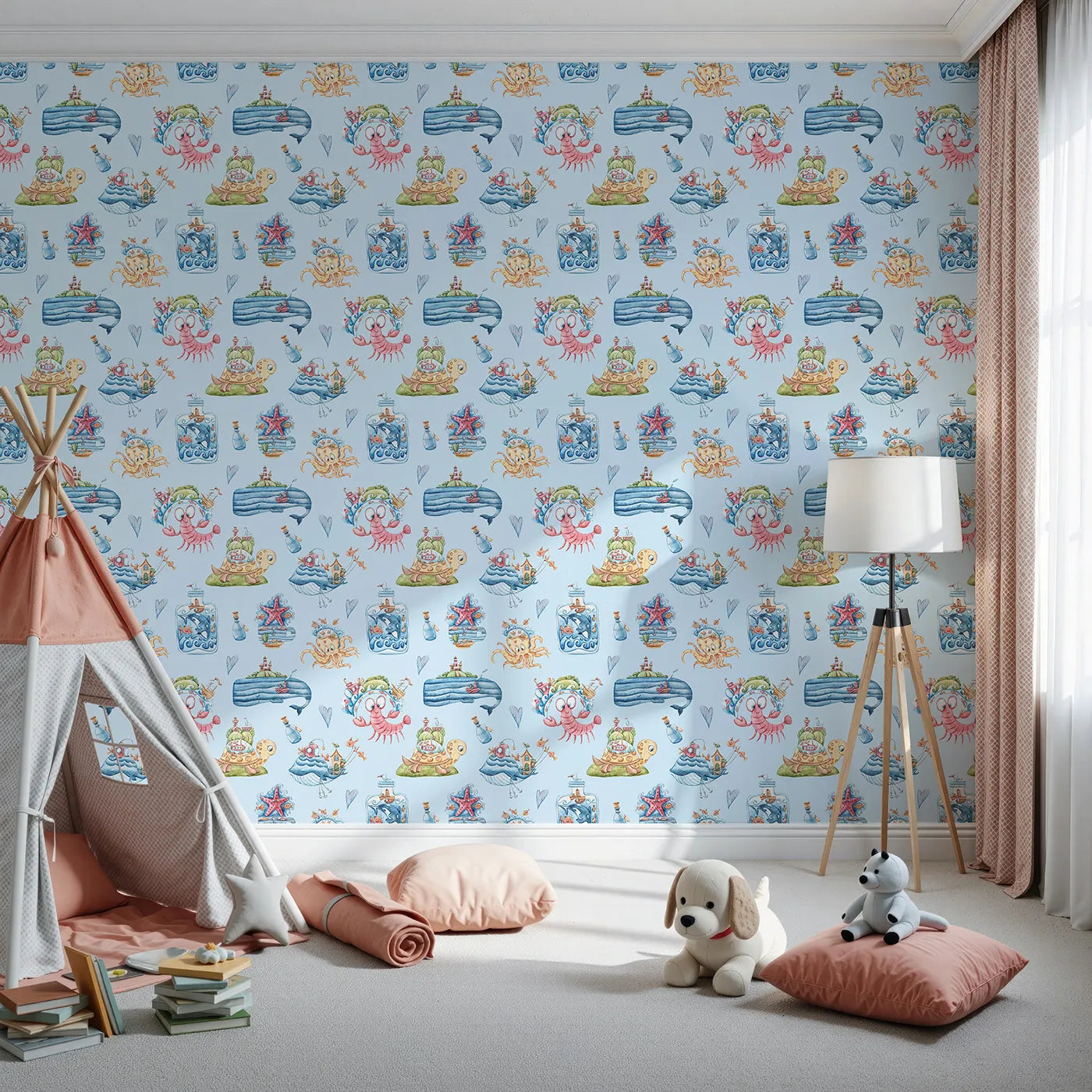 Front view of Whimsy Tots' Seaside Story Friends in Blue